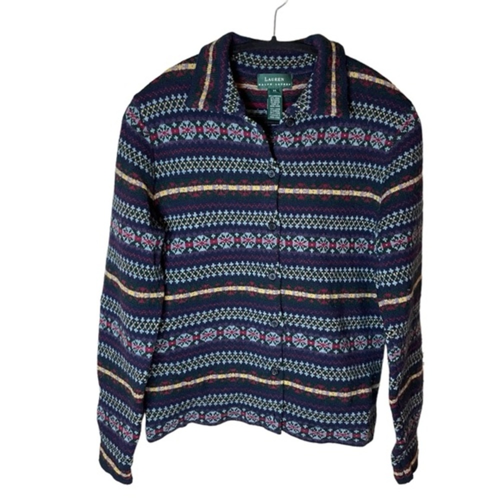 Vintage Lauren Ralph Lauren Wool Striped Sweater Size Medium Navy Blue Red Green